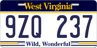 WV license plate 9ZQ237