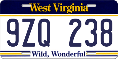 WV license plate 9ZQ238