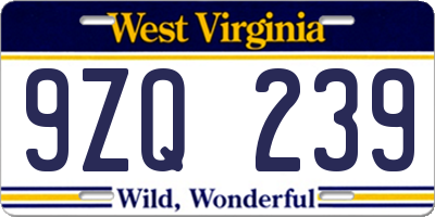 WV license plate 9ZQ239