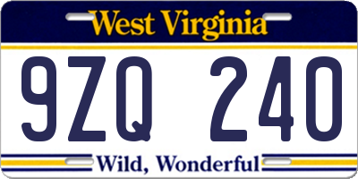 WV license plate 9ZQ240