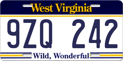 WV license plate 9ZQ242