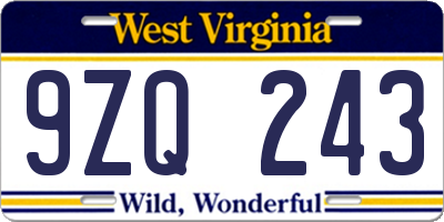 WV license plate 9ZQ243