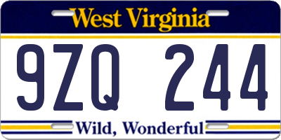 WV license plate 9ZQ244