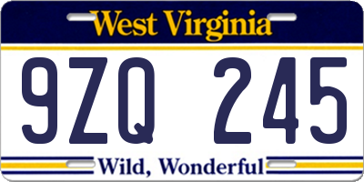 WV license plate 9ZQ245