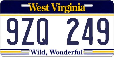 WV license plate 9ZQ249