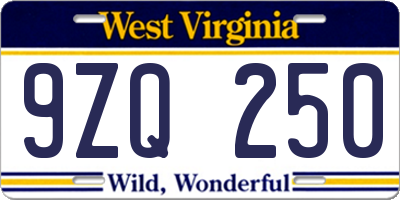 WV license plate 9ZQ250
