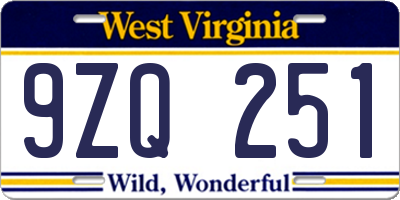 WV license plate 9ZQ251