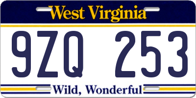 WV license plate 9ZQ253