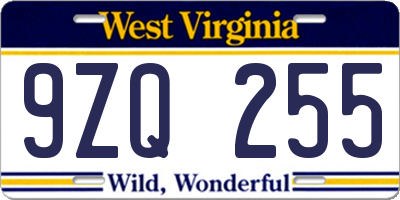 WV license plate 9ZQ255