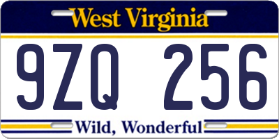WV license plate 9ZQ256
