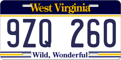WV license plate 9ZQ260