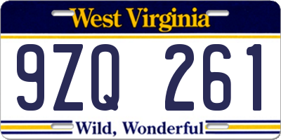 WV license plate 9ZQ261