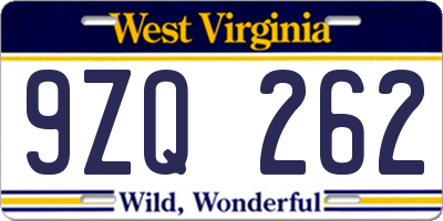 WV license plate 9ZQ262