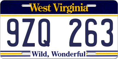 WV license plate 9ZQ263