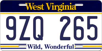 WV license plate 9ZQ265