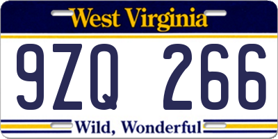 WV license plate 9ZQ266