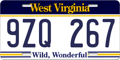 WV license plate 9ZQ267