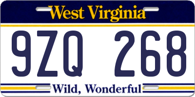 WV license plate 9ZQ268