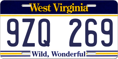 WV license plate 9ZQ269