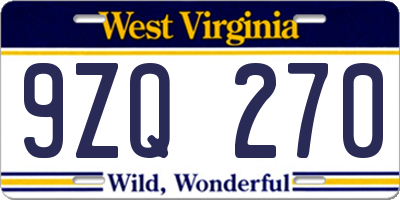 WV license plate 9ZQ270