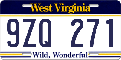 WV license plate 9ZQ271