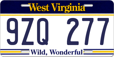 WV license plate 9ZQ277