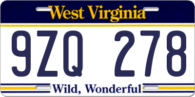WV license plate 9ZQ278