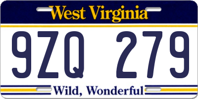 WV license plate 9ZQ279