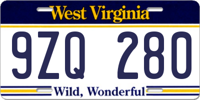 WV license plate 9ZQ280