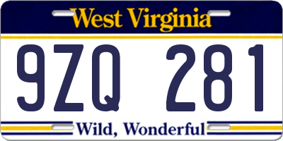 WV license plate 9ZQ281