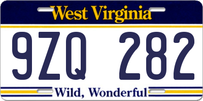 WV license plate 9ZQ282