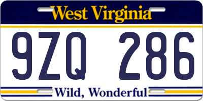 WV license plate 9ZQ286