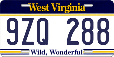 WV license plate 9ZQ288