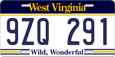 WV license plate 9ZQ291