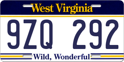 WV license plate 9ZQ292