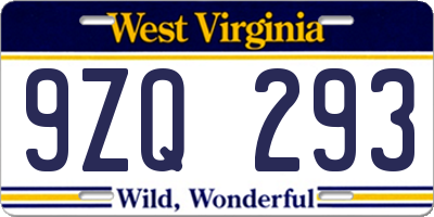 WV license plate 9ZQ293