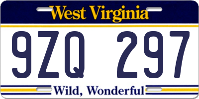 WV license plate 9ZQ297