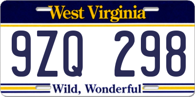 WV license plate 9ZQ298