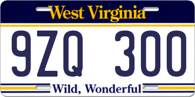WV license plate 9ZQ300