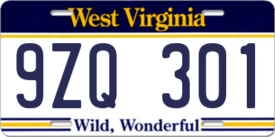WV license plate 9ZQ301