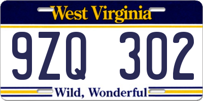WV license plate 9ZQ302