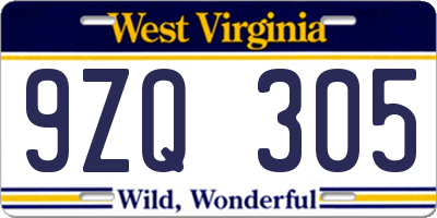 WV license plate 9ZQ305