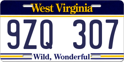 WV license plate 9ZQ307
