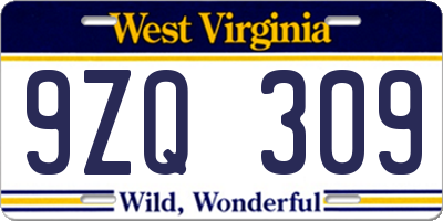 WV license plate 9ZQ309