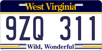 WV license plate 9ZQ311