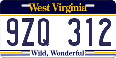 WV license plate 9ZQ312