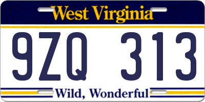 WV license plate 9ZQ313