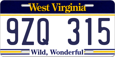 WV license plate 9ZQ315