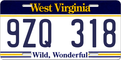 WV license plate 9ZQ318