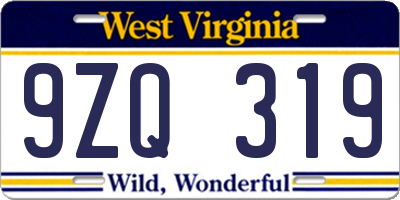 WV license plate 9ZQ319